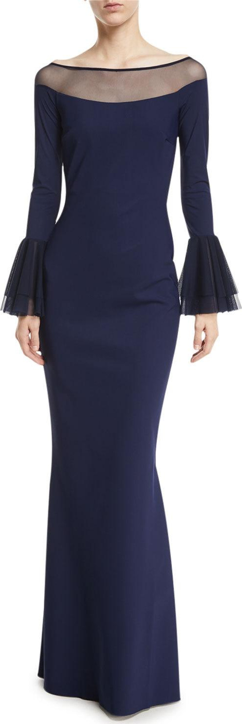La Petite Robe di Chiara Boni Giuly Illusion Trumpet-Sleeve Evening Gown