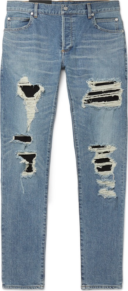 Balmain Skinny-Fit Panelled Distressed Denim Jeans