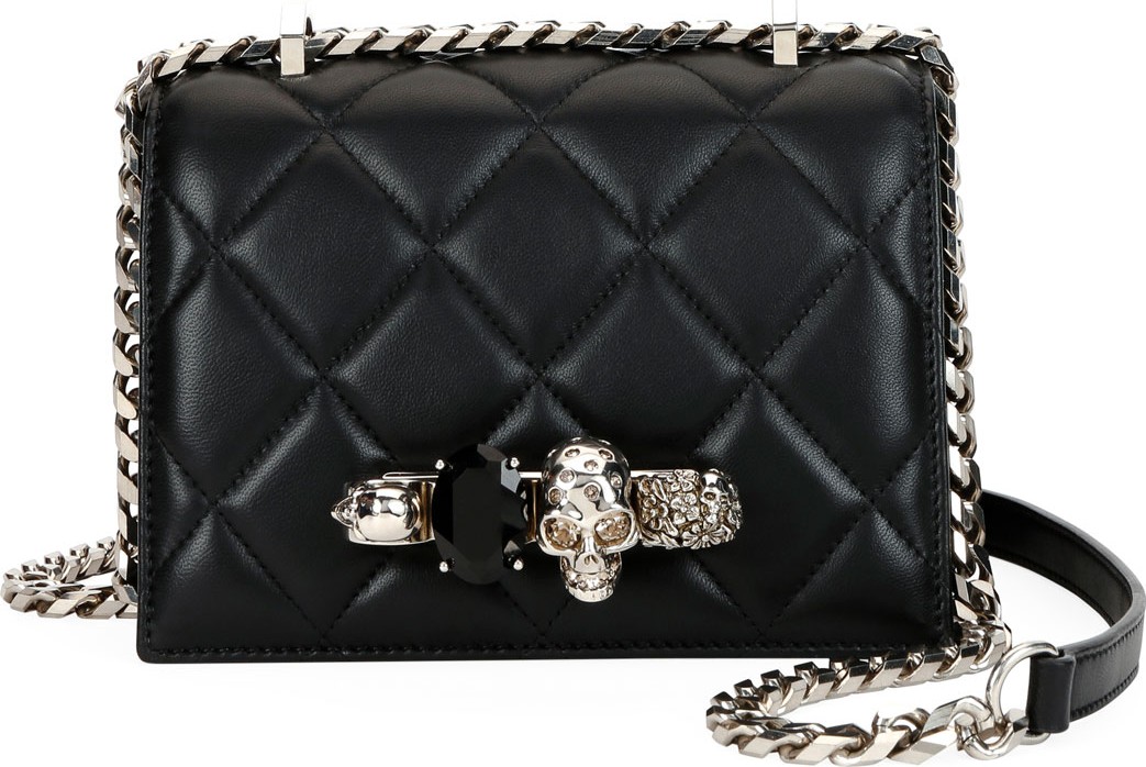 Alexander McQueen Small Quilted Jeweled Knuckle Flap Shoulder Bag