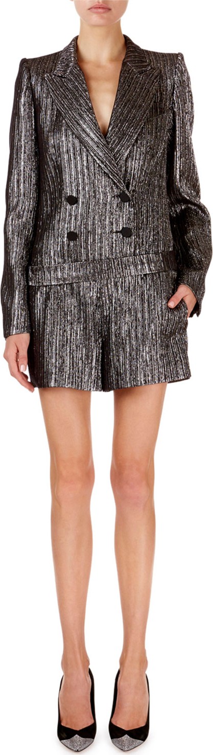 Isabel Marant Derron Shimmer-Ribbed All-In-One Blazer Romper Isabel Marant Derron Shimmer-Ribbed All-In-One Blazer Romper