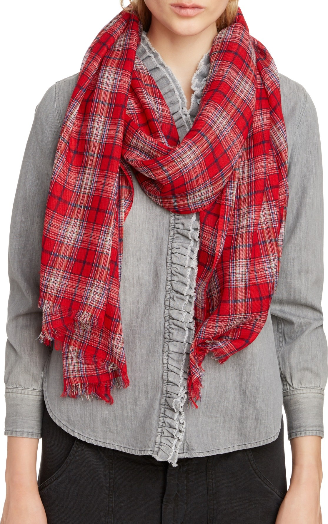Isabel Marant Etoile Woody Plaid Wool Scarf