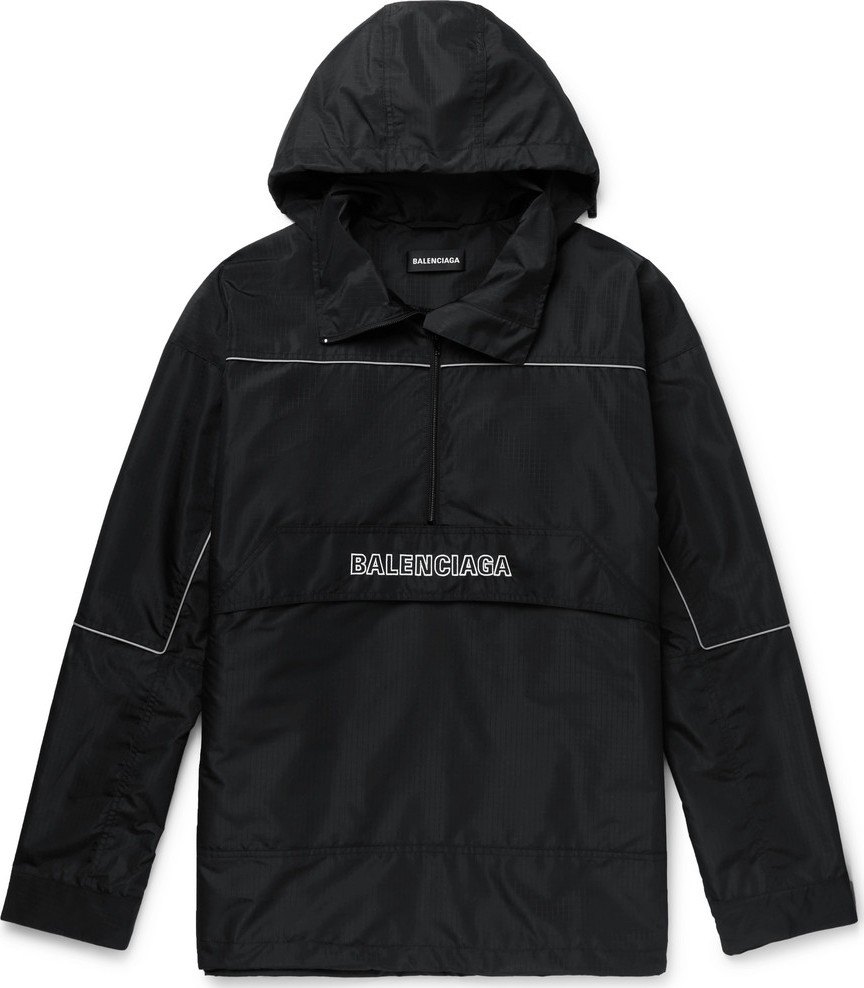 Balenciaga Oversized Logo-Embroidered Ripstop Half-Zip Hooded Jacket