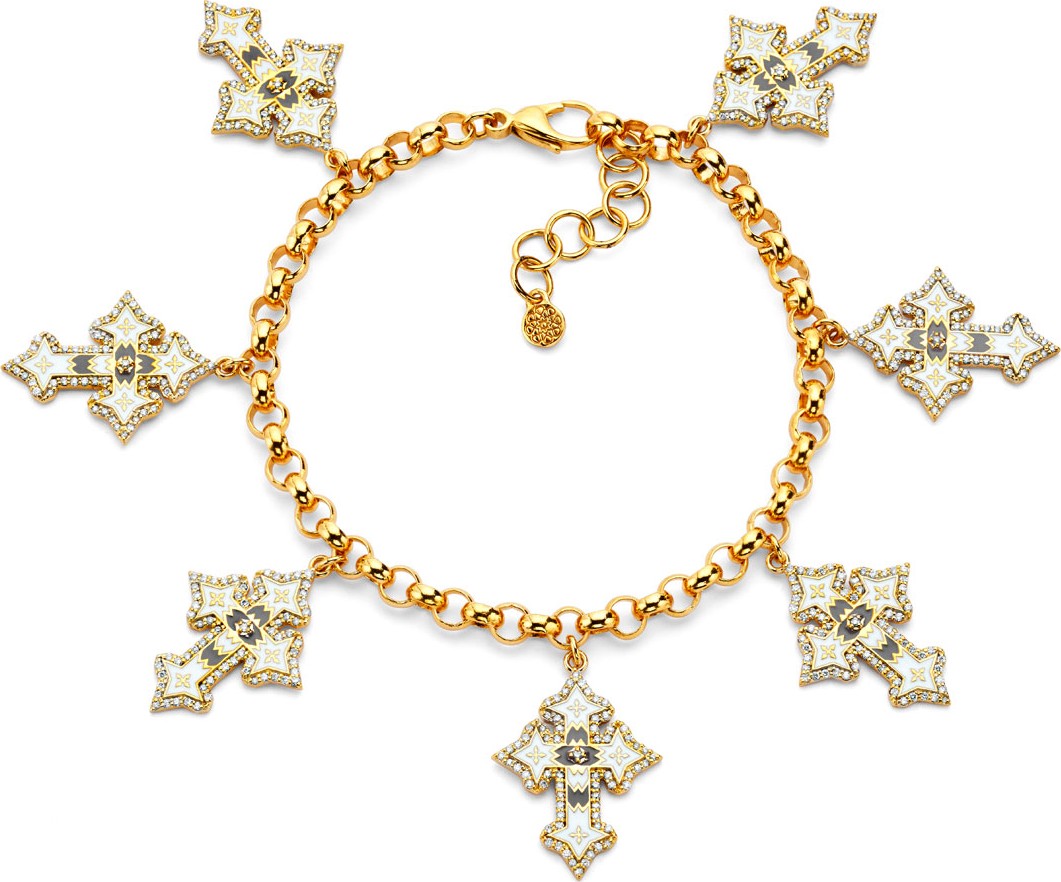Buddha Mama 20k Diamond Cross & Enamel Charm Bracelet