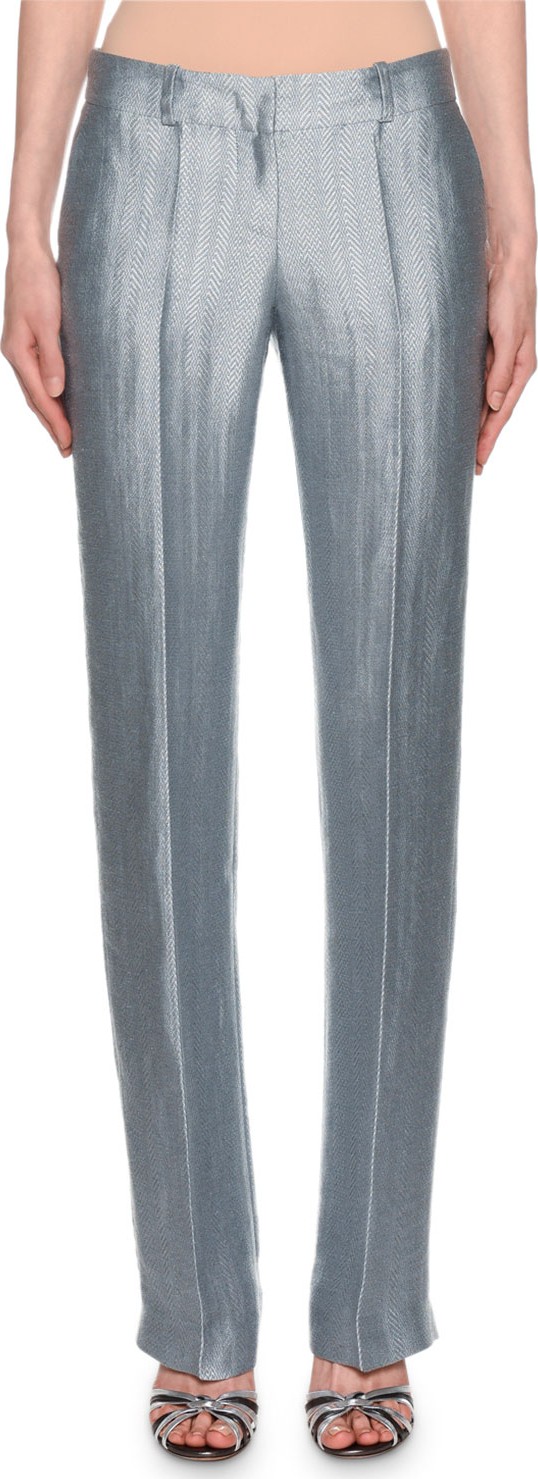 Giorgio Armani Metallic Linen Chevron Pants, Ice Blue
