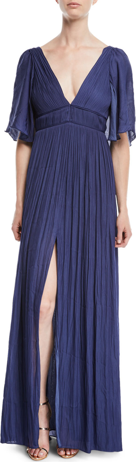 HALSTON HERITAGE Flowy Gown w/ Capelet & Pleating