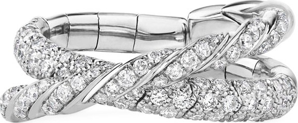 David Yurman Pave Flex 18k White Gold 2-Row Diamond Ring, Size 6-7