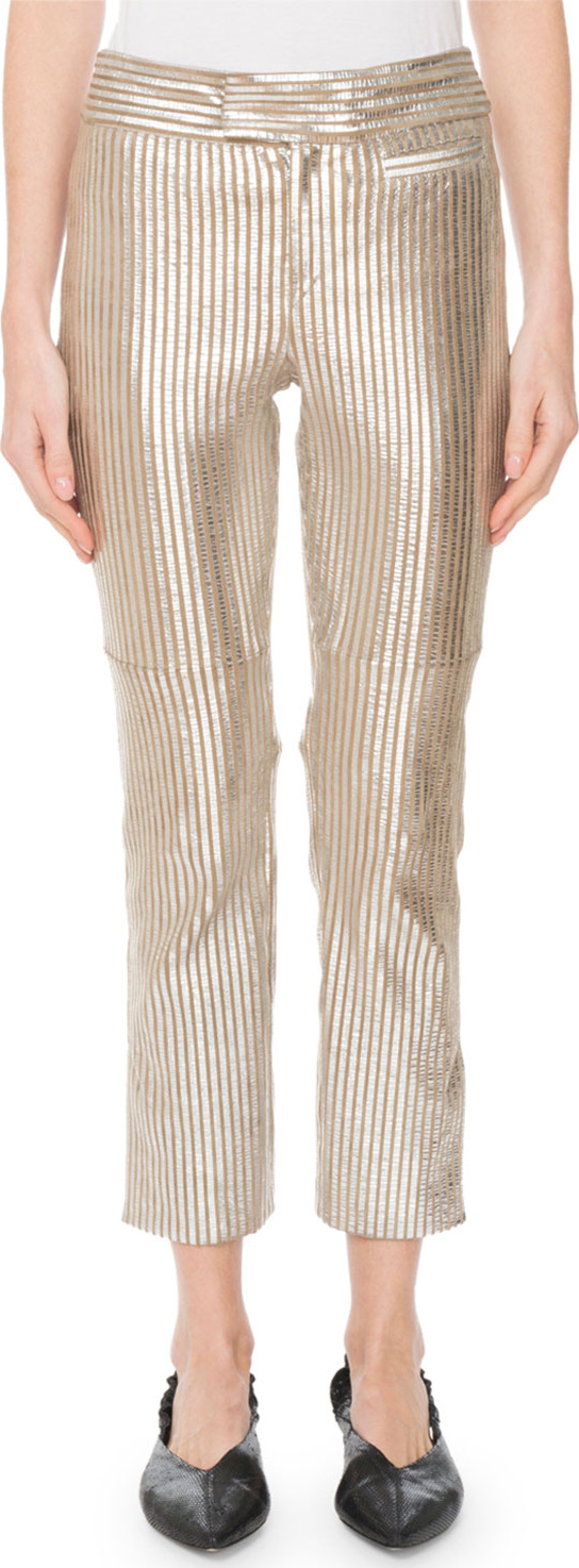 Isabel Marant Straight-Leg Striped Metallic Leather Cropped Pants
