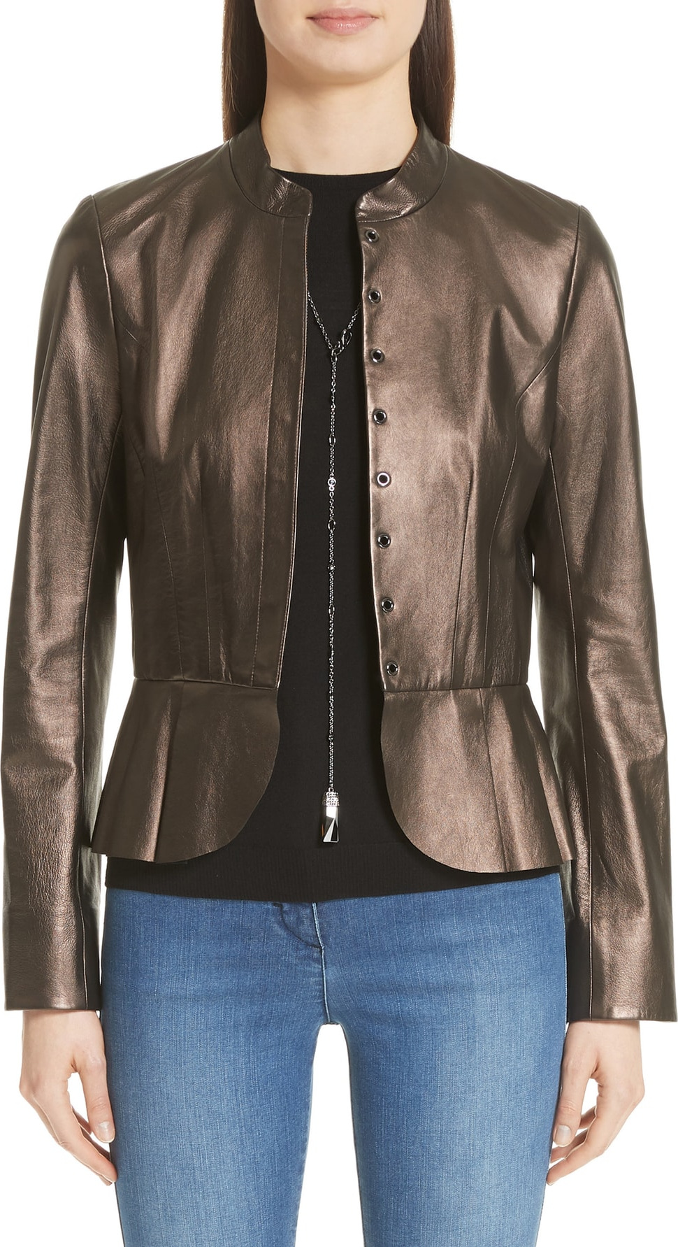 St. John Pearlized Nappa Leather Jacket