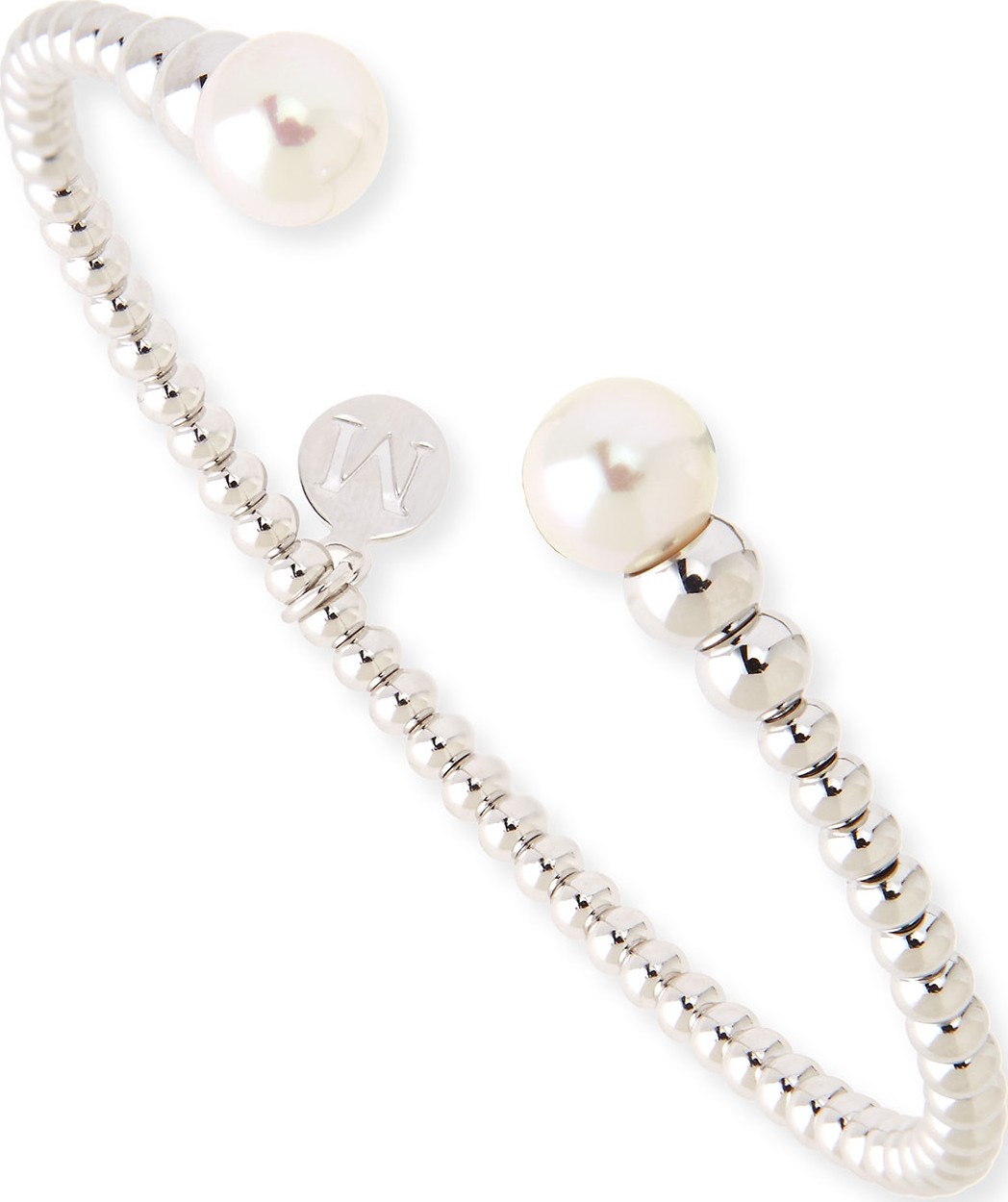 Majorica Rhodium-Plated Bangle with Logo Charm, 2"Dia