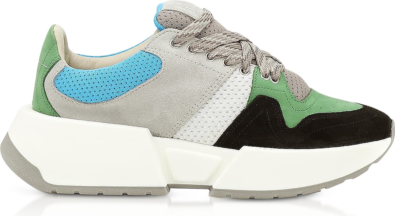 MM6 Maison Margiela Green/Gray Color Block Suede and Mesh Platform Sneakers