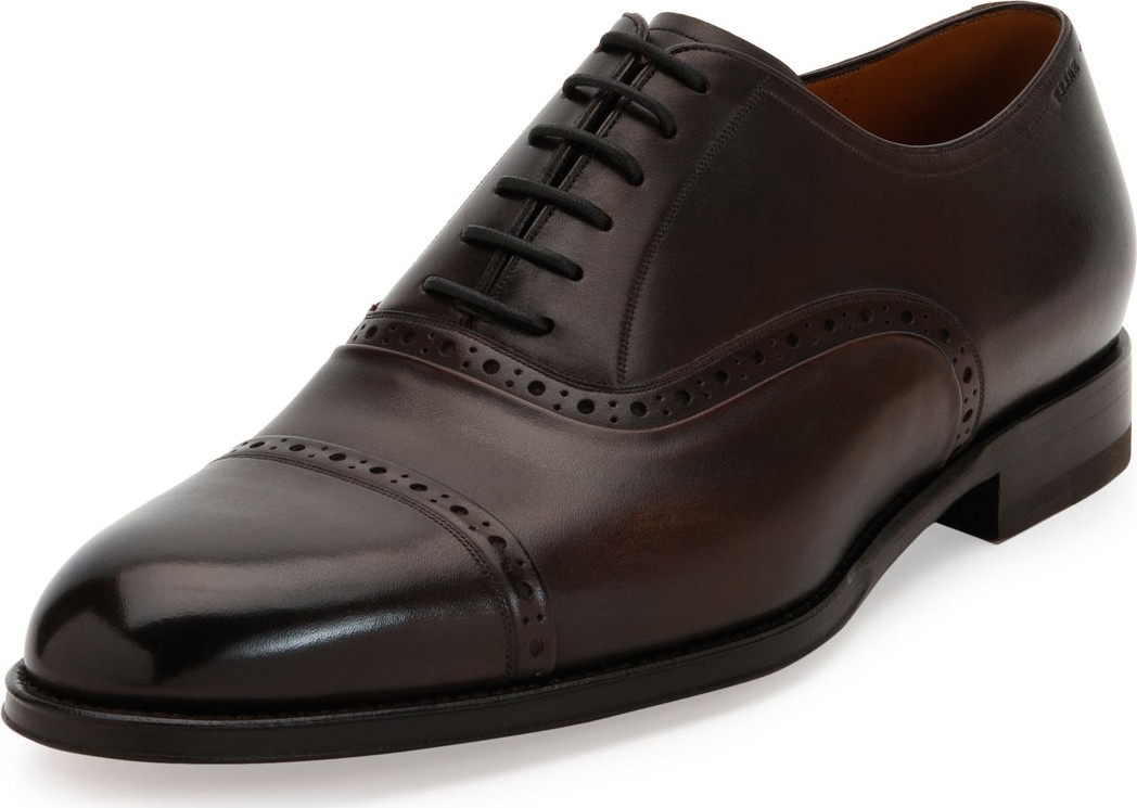 Bally Leather Cap-Toe Oxford Dress Shoe, Brown