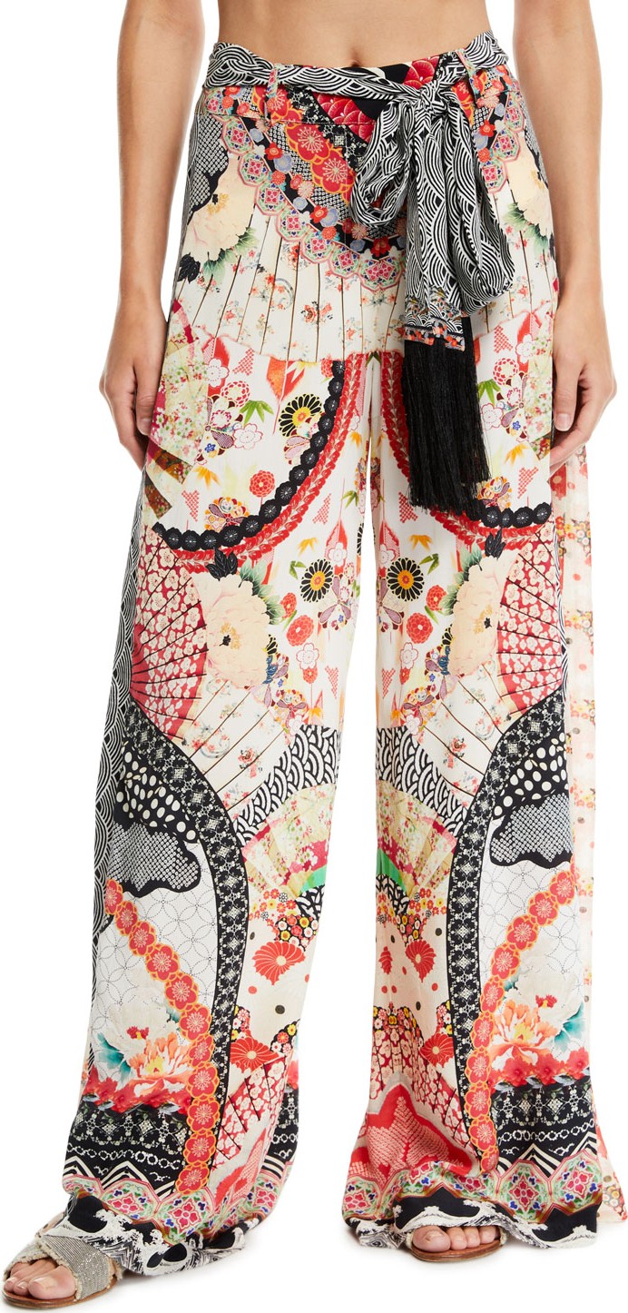 Camilla Belted Silk High-Rise Godet Pants