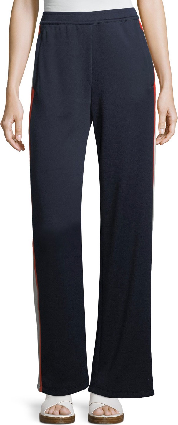 Tory Sport Wide-Leg Side-Stripe Jersey Track Pants