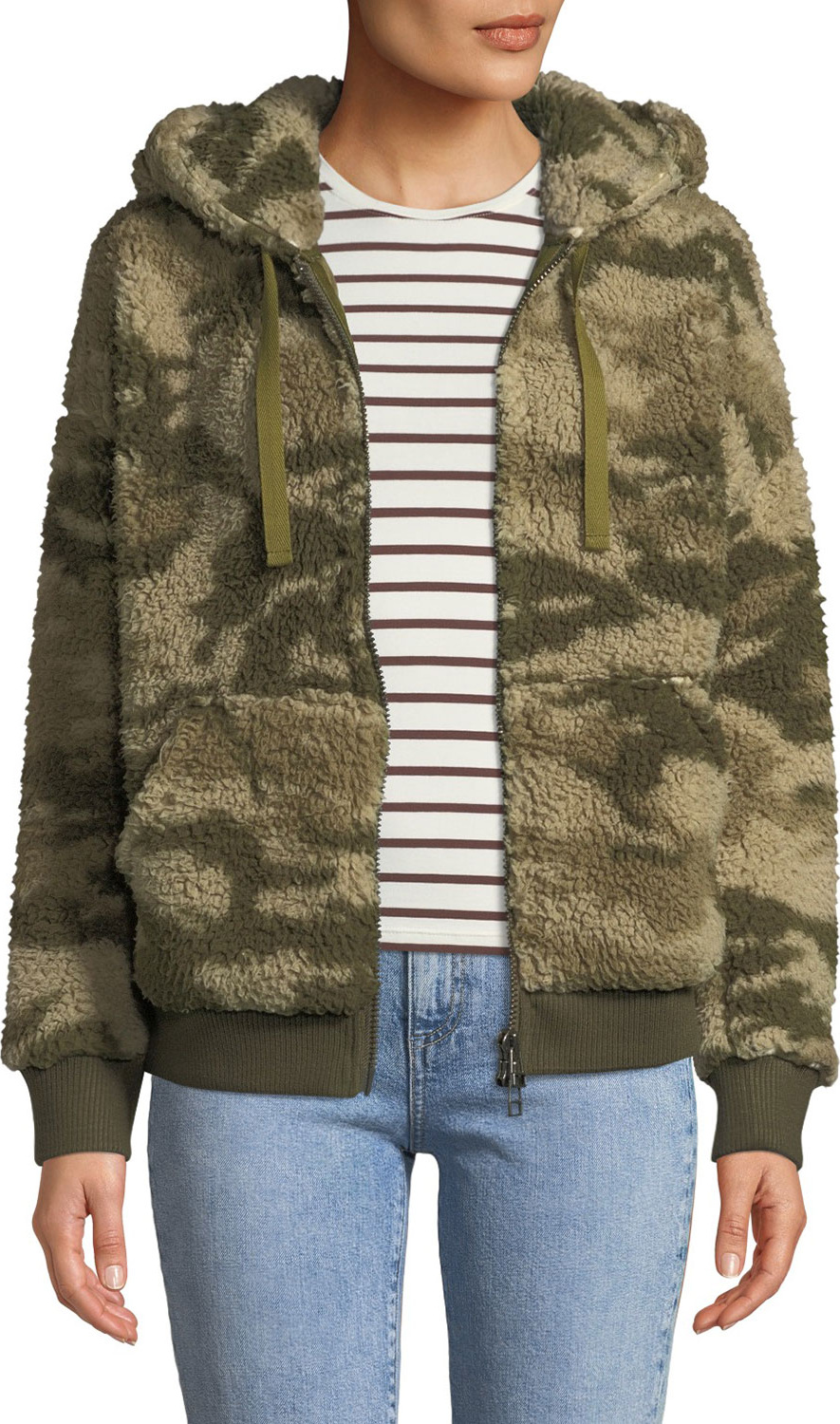 ATM Anthony Thomas Melillo Camo-Print Sherpa Zip-Front Hoodie
