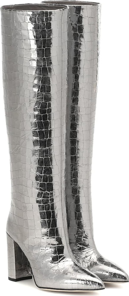 Paris Texas Metallic croc-effect knee-high boots