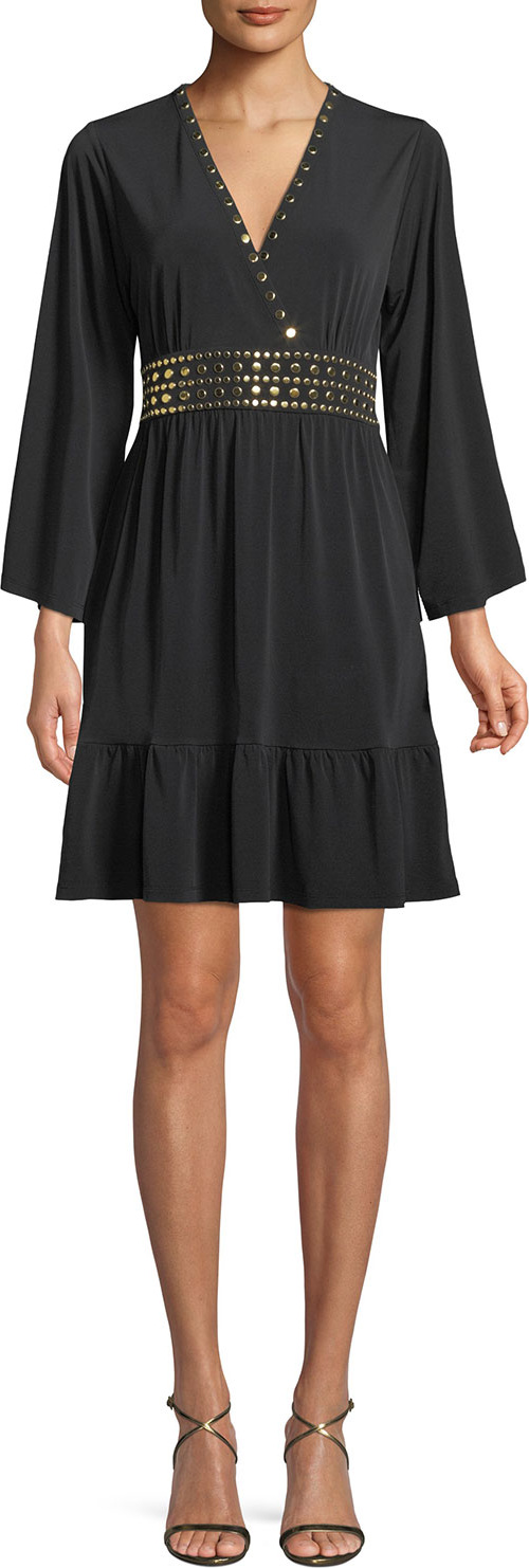 MICHAEL MICHAEL KORS Studded V-Neck A-Line Dress
