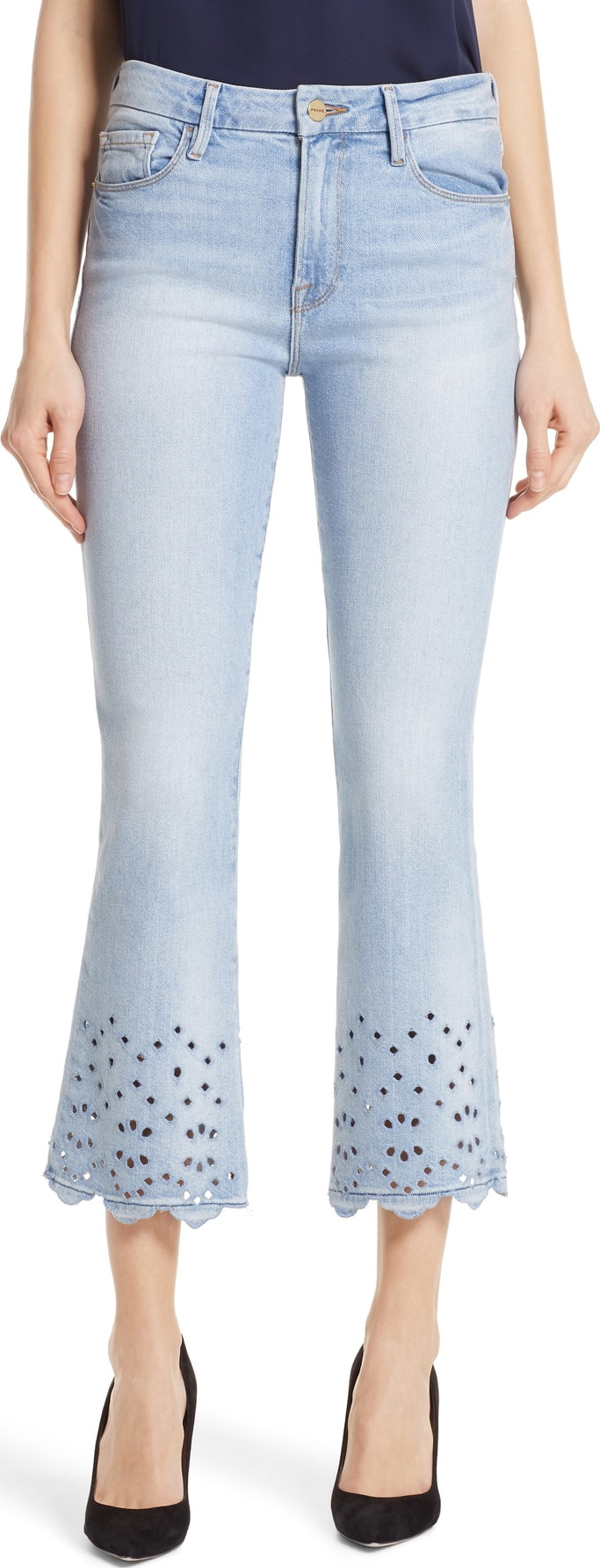 FRAME DENIM Le Crop Eyelet Hem Mini Boot Jeans