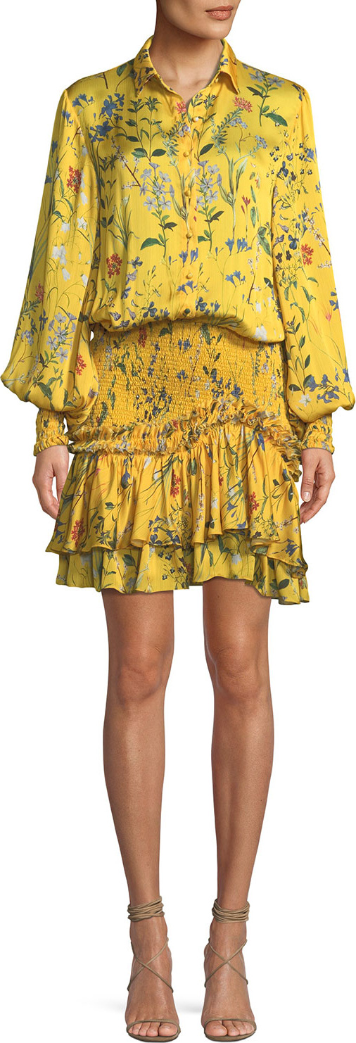 Alexis Rianna Long-Sleeve Floral-Print Satin Dress