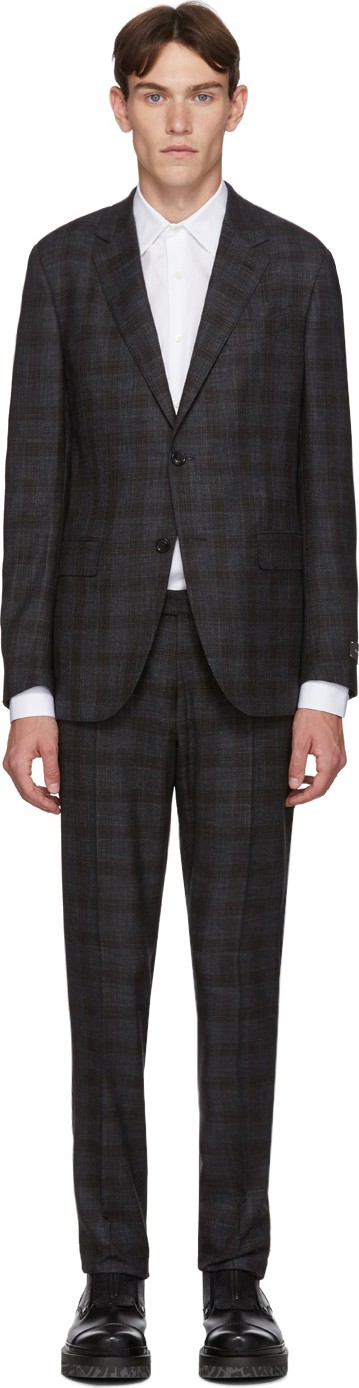 Ermenegildo Zegna Grey Wool Check Milano Easy Suit