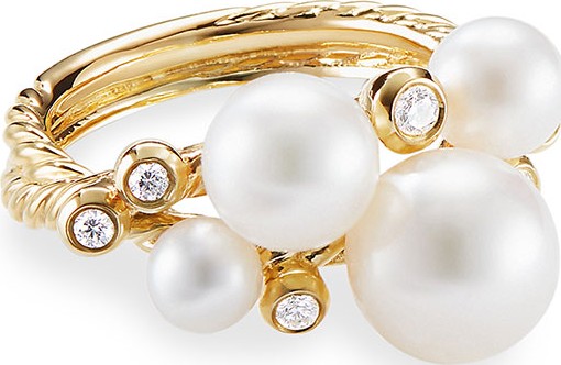 David Yurman 18k Gold Pearl & Diamond Cluster Ring, Size 8