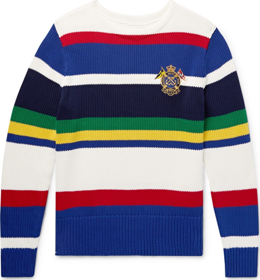 Polo Ralph Lauren Logo-Embroidered Striped Cotton Sweater