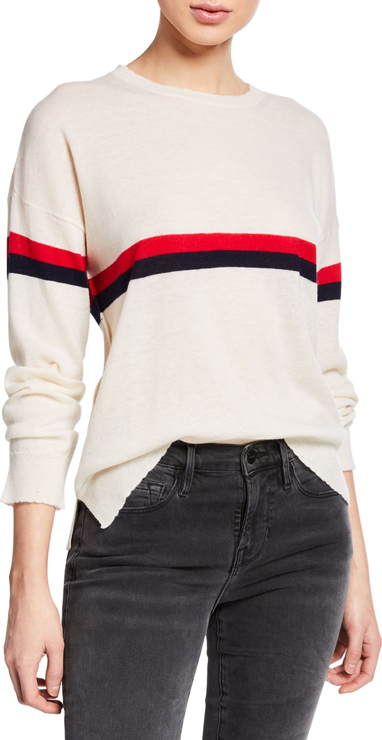 SUNDRY Striped Wool-Cashmere Crewneck Pullover Sweater