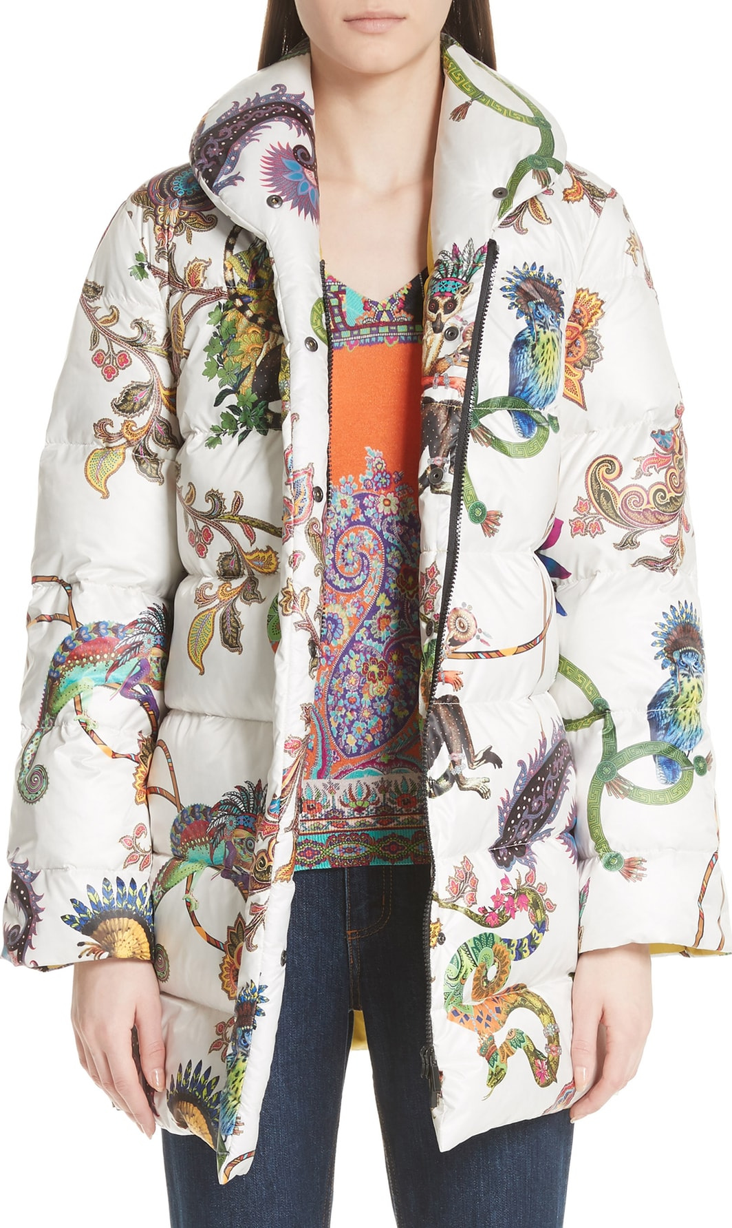 Etro Lemur Print Down Puffer Coat