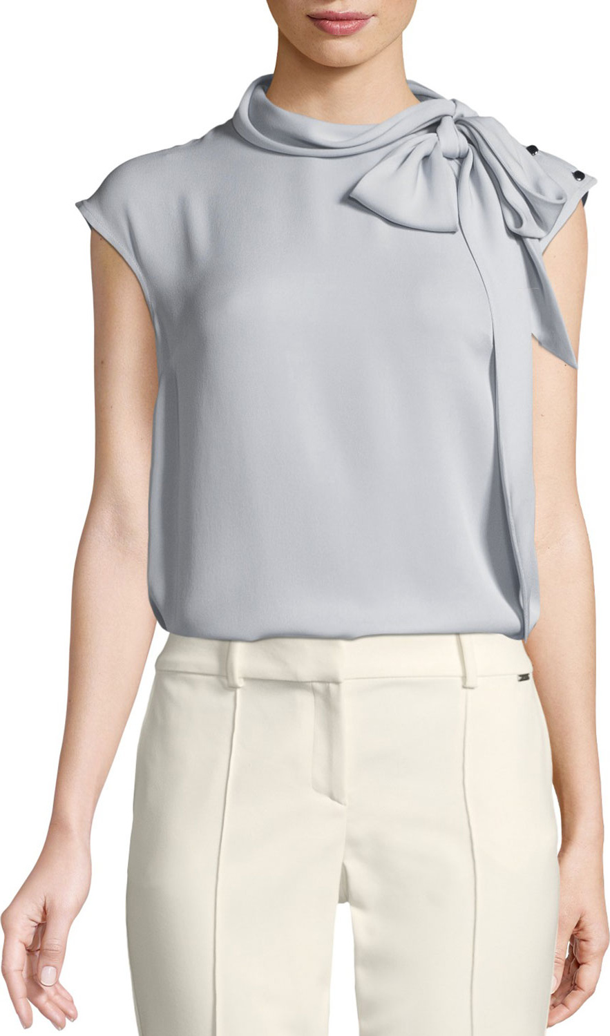 St. John Silk Georgette Tie-Neck Top