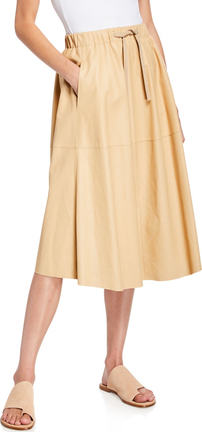 Vince Pull-On Leather A-Line Skirt