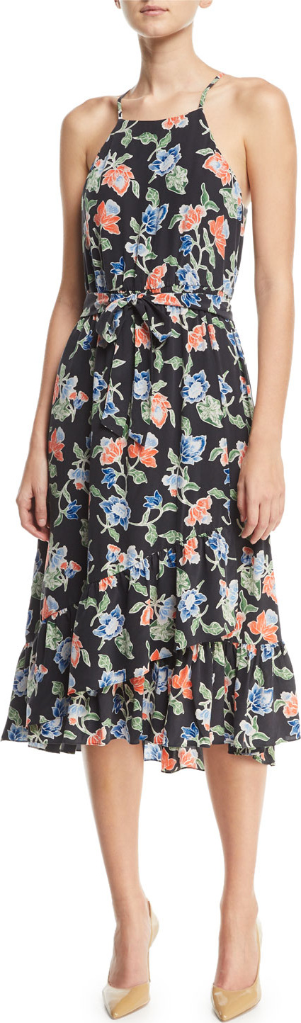 Joie Deme Sleeveless Floral-Print Silk Midi Dress