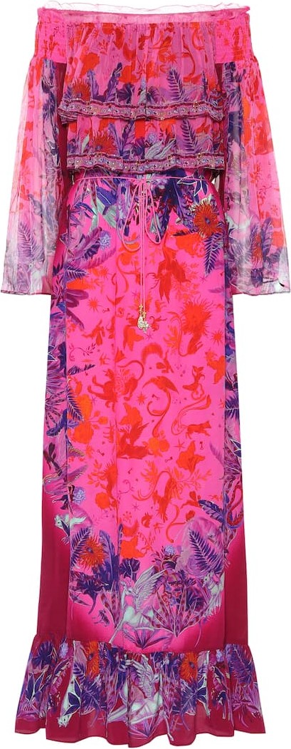 Camilla Printed off-shoulder silk maxi dress