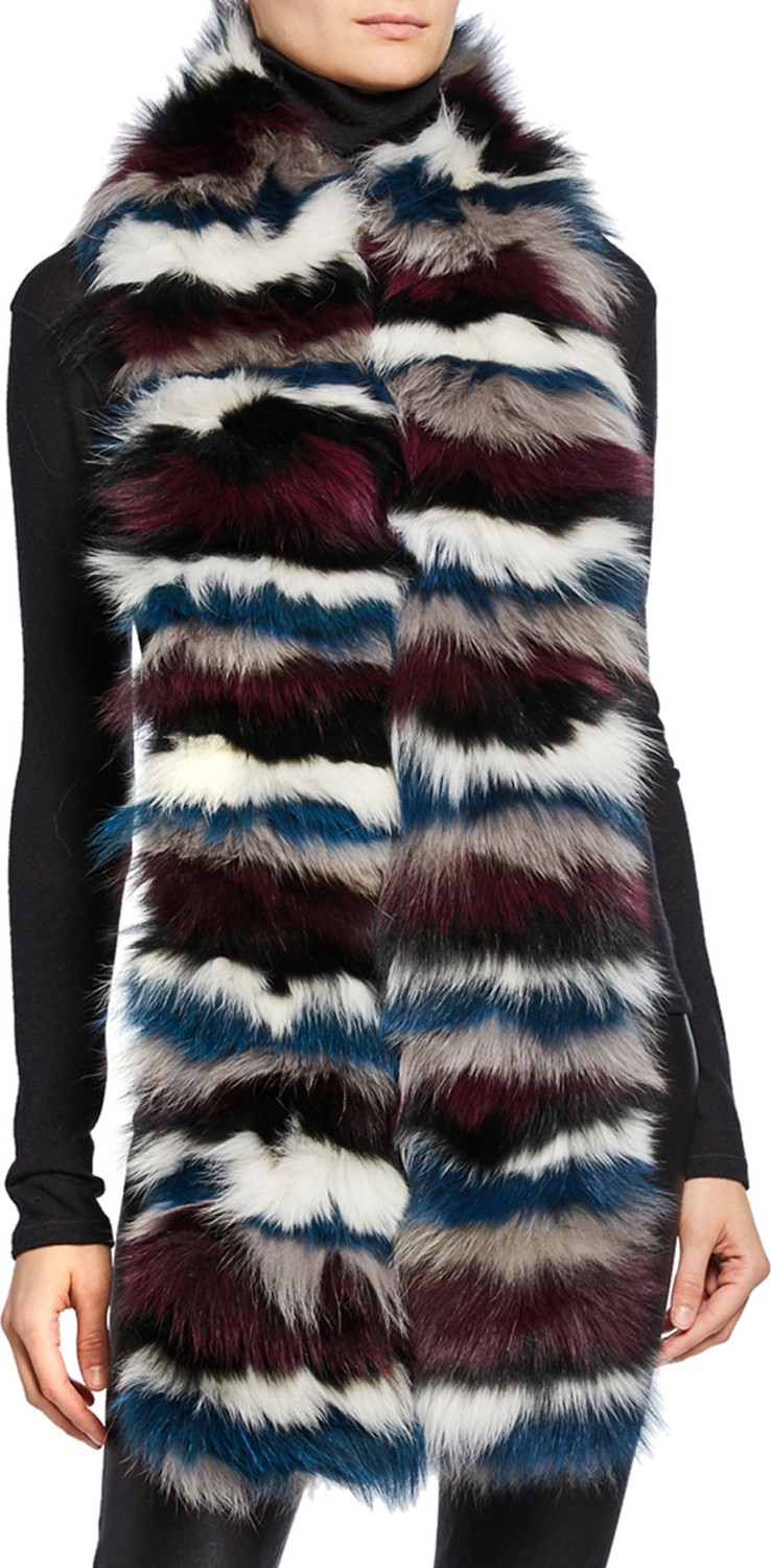 Jocelyn Striped Fox Fur Scarf
