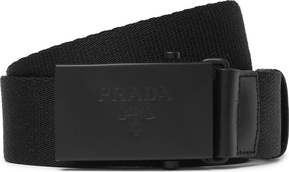 Prada 3.5cm Black Leather-Trimmed Webbing Belt