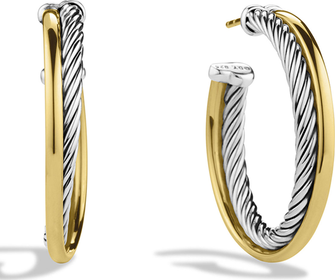 David Yurman Crossover Medium Hoop Earrings with Gold