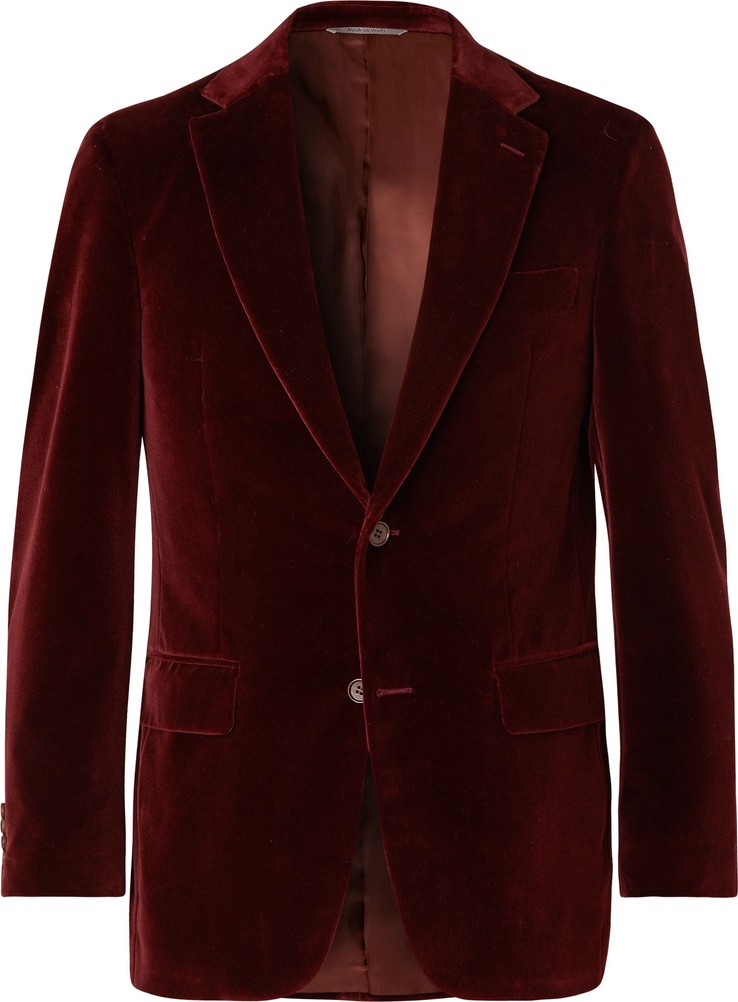 Canali Burgundy Slim-Fit Cotton-Velvet Blazer