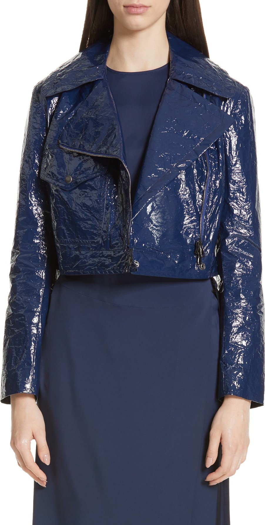 Sies Marjan Annabelle Crinkled Faux Patent Leather Crop Moto Jacket