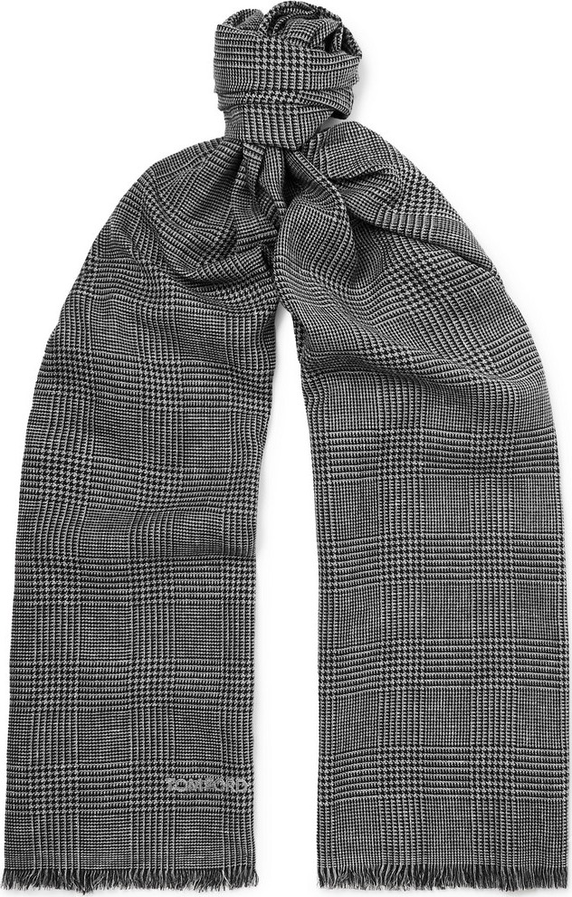 TOM FORD Fringed Prince of Wales Checked Mohair, Wool, Linen and Silk-Blend Scarf