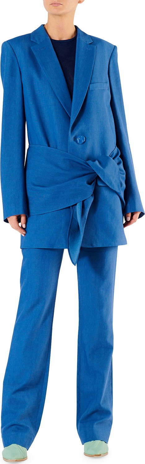 Tibi Linen-Viscose Suiting Belted Long Blazer