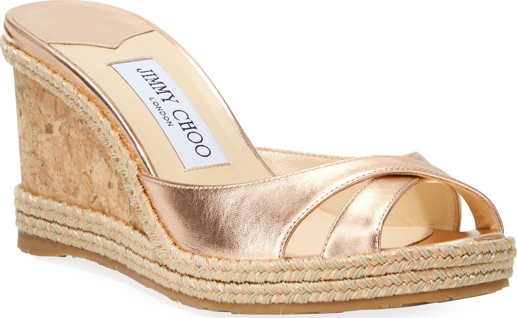 Jimmy Choo Almer Metallic Cork Wedge Sandals