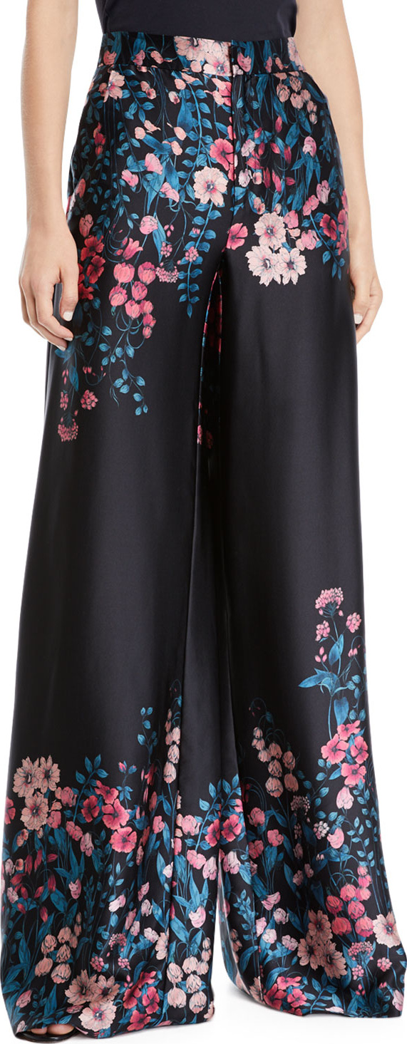 Nanette Lepore Symbolic Flared Floral Silk Pants