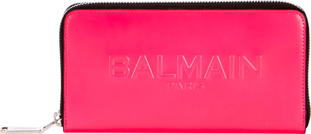 Balmain Shiny Continental Zip Wallet, Pink