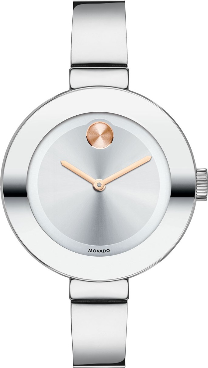 Movado 34mm BOLD Bangle Watch, Silver/Rose