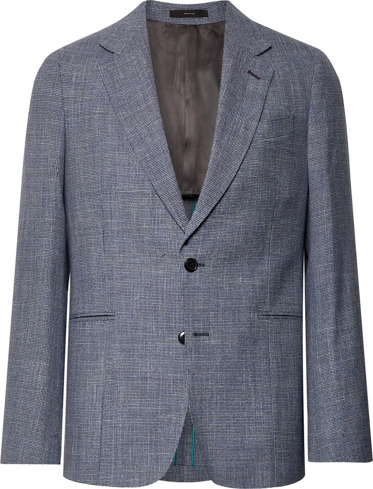 Paul Smith Navy Soho Slim-Fit Puppytooth Wool, Silk and Linen-Blend Suit Jacket
