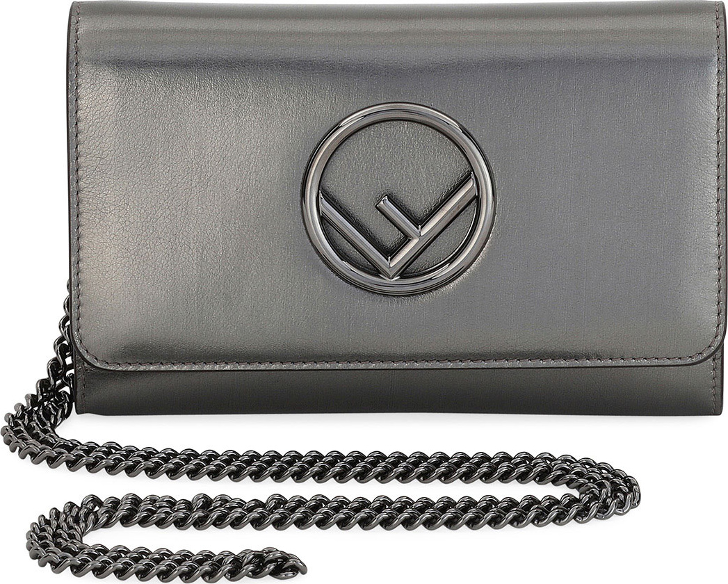 Fendi F Logo Metallic Calf Catalan Wallet On A Chain