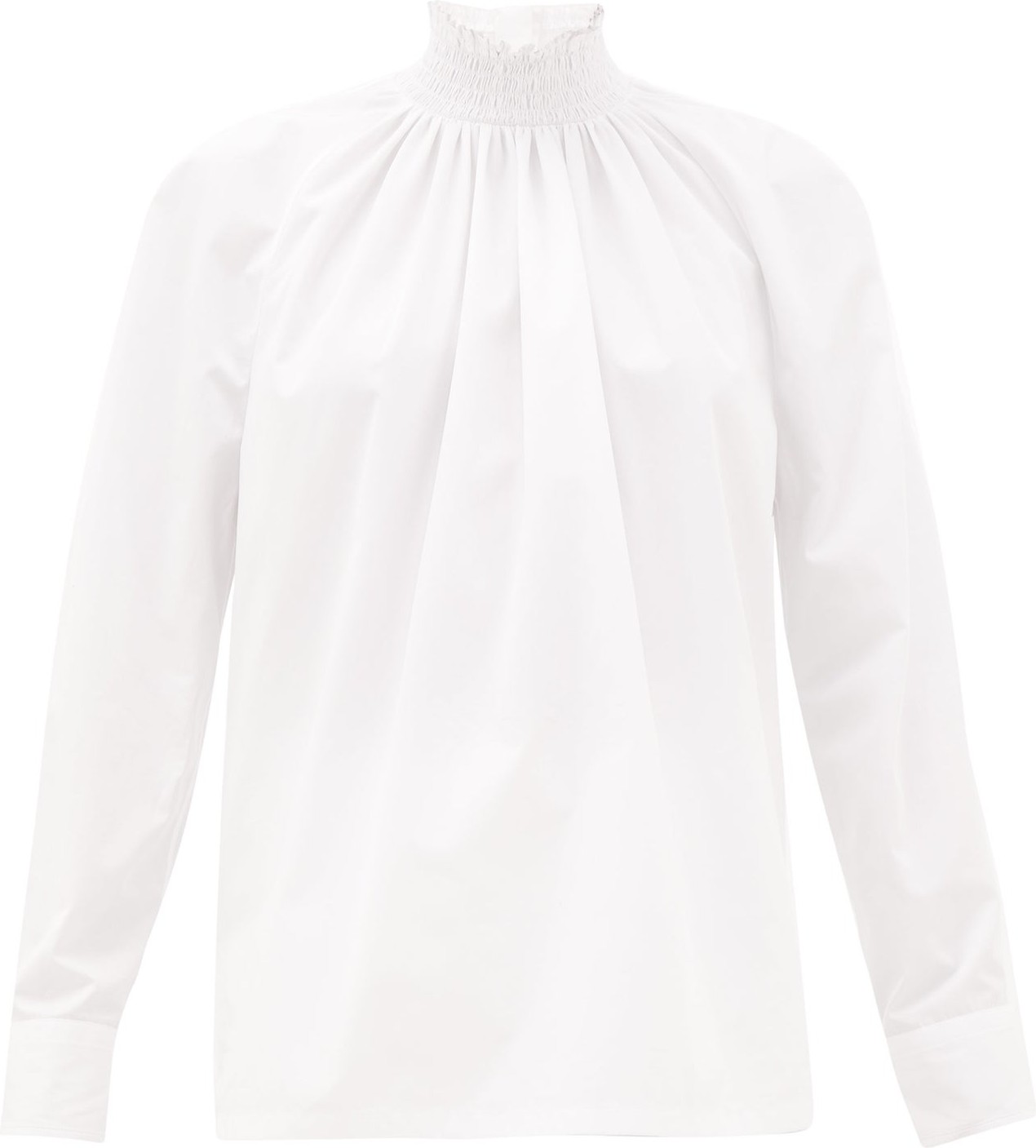 Prada Shirred high-neck cotton-poplin blouse