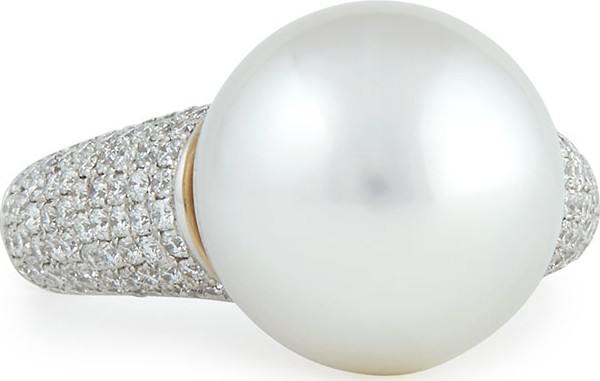 Belpearl Avenue Ring with White Pearl & Pave Diamonds