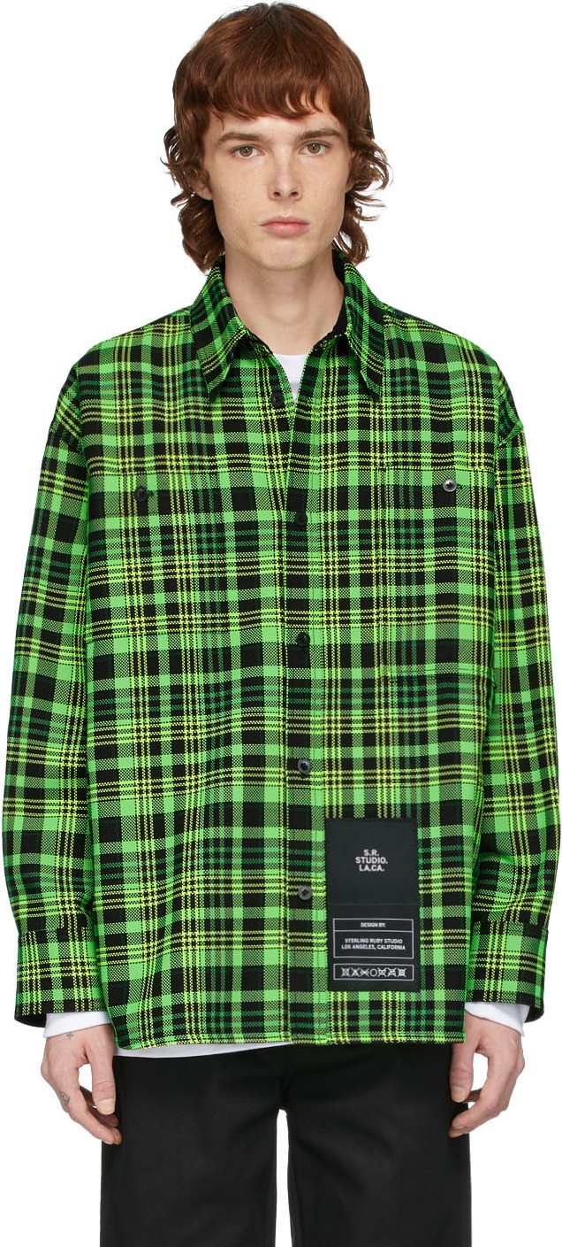S.R. STUDIO. LA. CA. Green Open-Weave Check Oversized Shirt