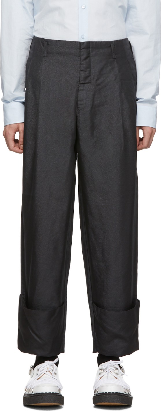 Comme Des Garçons Homme Plus Black Shiny Twill Trousers