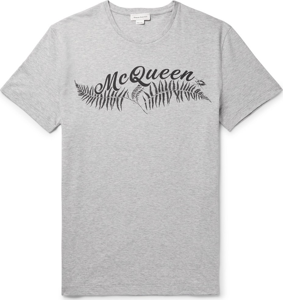 Alexander McQueen Logo-Print Mélange Cotton-Jersey T-Shirt