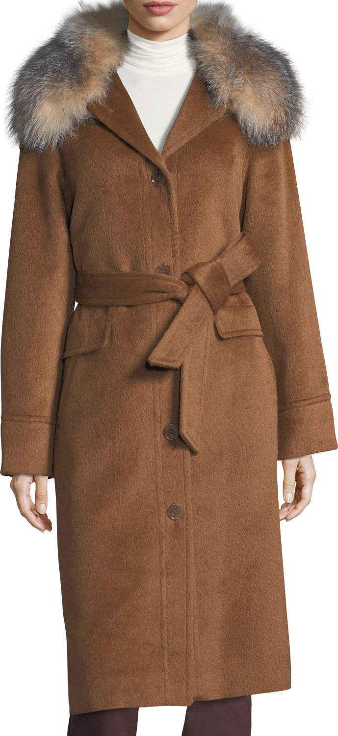 Sofia Cashmere Baby Suri Alpaca with Detachable Fox Collar